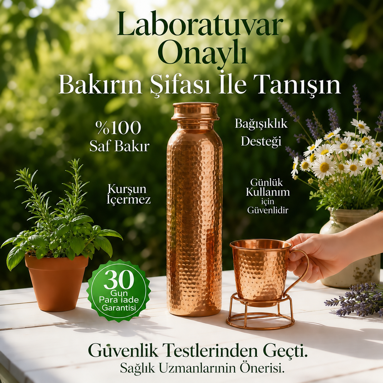 Vrea Kalaylı Dövme Bakır Matara (550 ml)