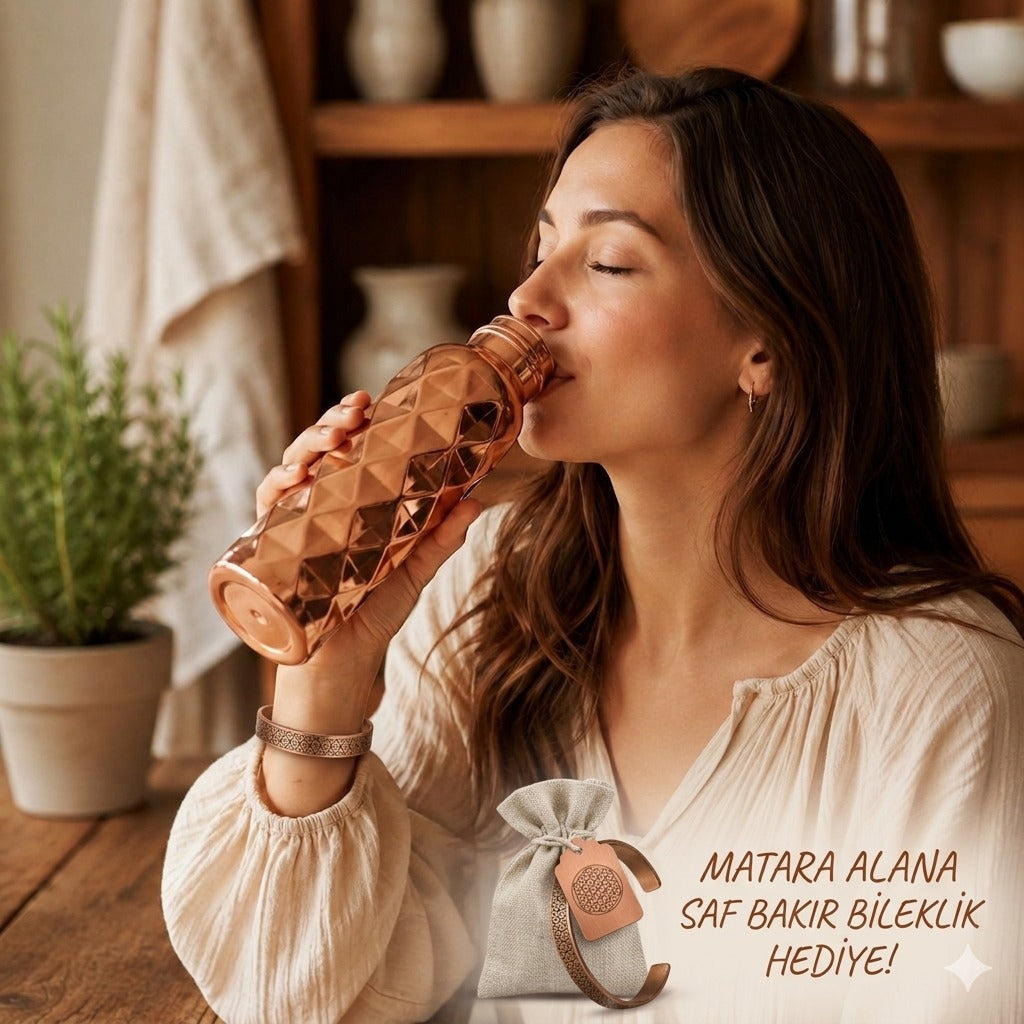 Vrea Kalaylı Dövme Bakır Matara (550 ml)
